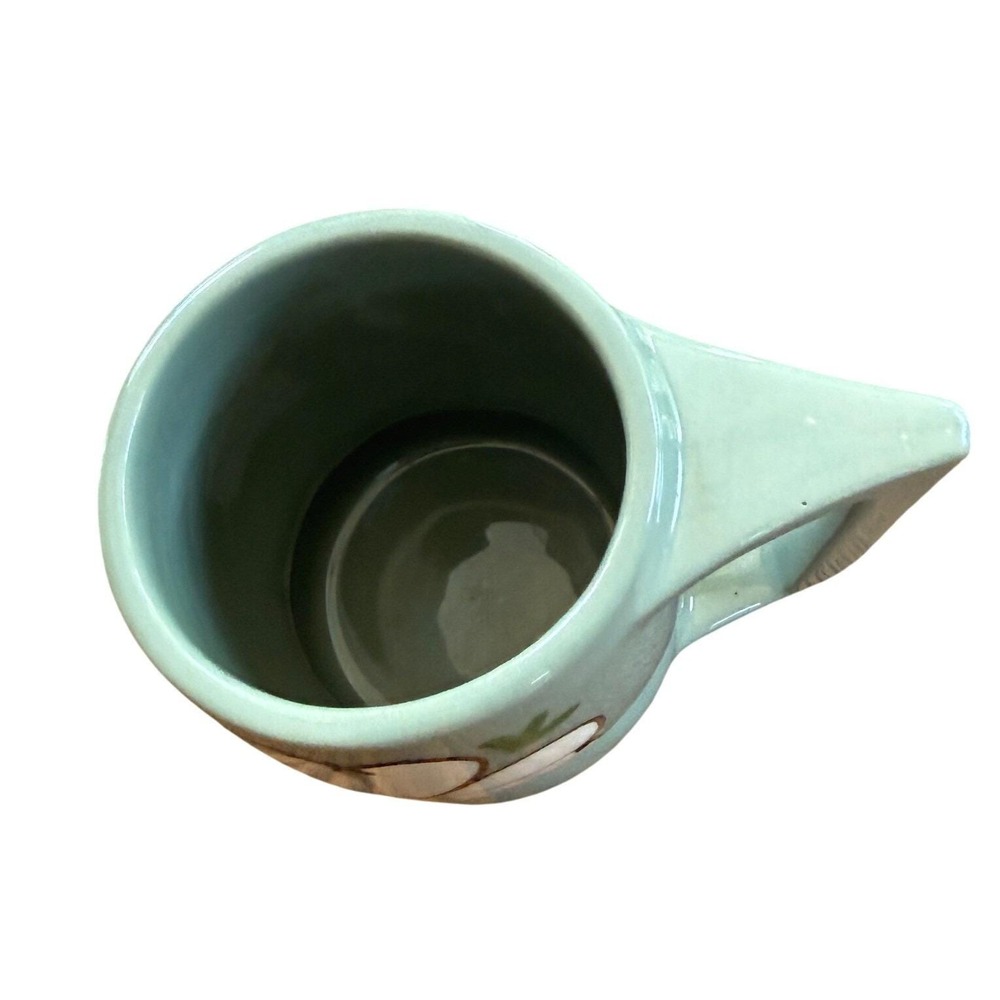 Sage Green Studio Pottery Mug Hand Painted Dogwood Flower Square Handle Tankard - Picture 8 of 8